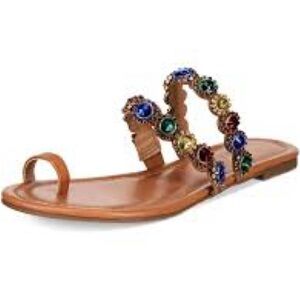 Women’s Thalia Sodi Joya Faux Leather Rhinestone Sandals Size 8.5 US!